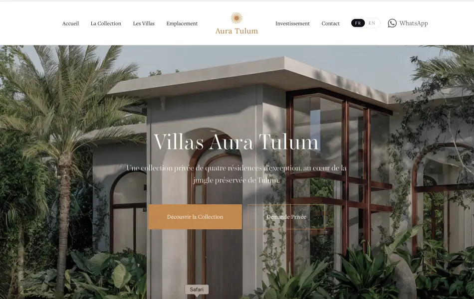 Screenshot of the website Aura Tulum
