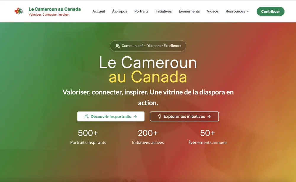 Screenshot of the website Le Cameroun au Canada