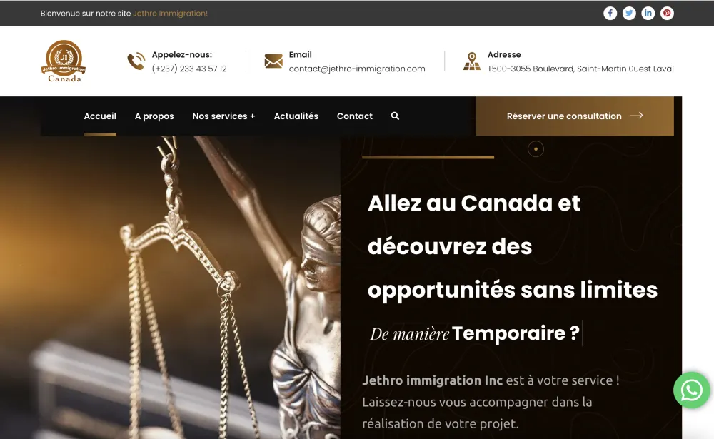 Screenshot of the website Jethro Immigration