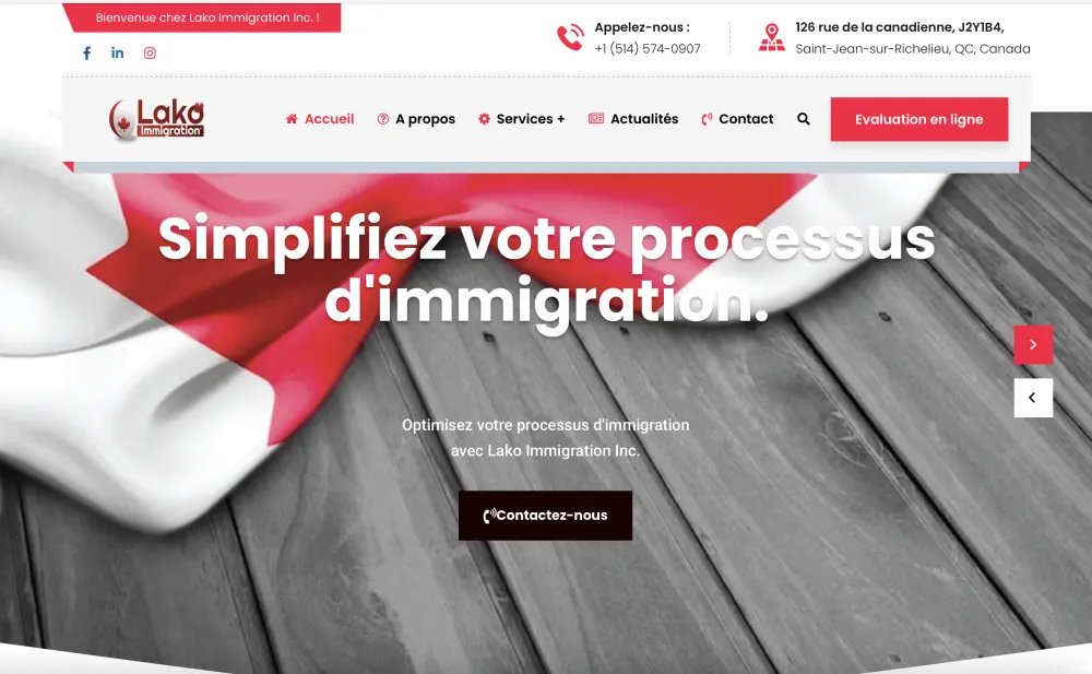 Screenshot of the website Lako Immigration