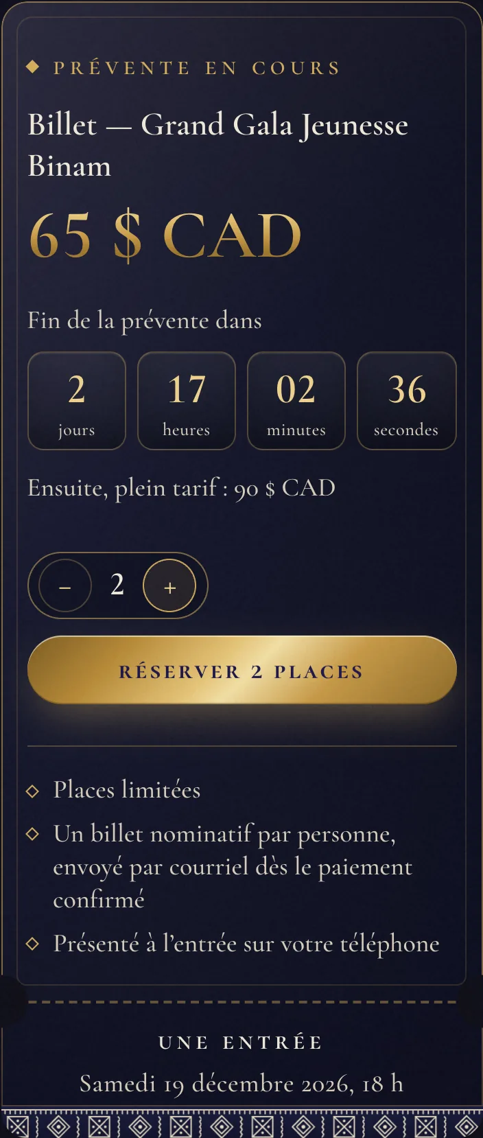 Le choix de deux places sur le billet