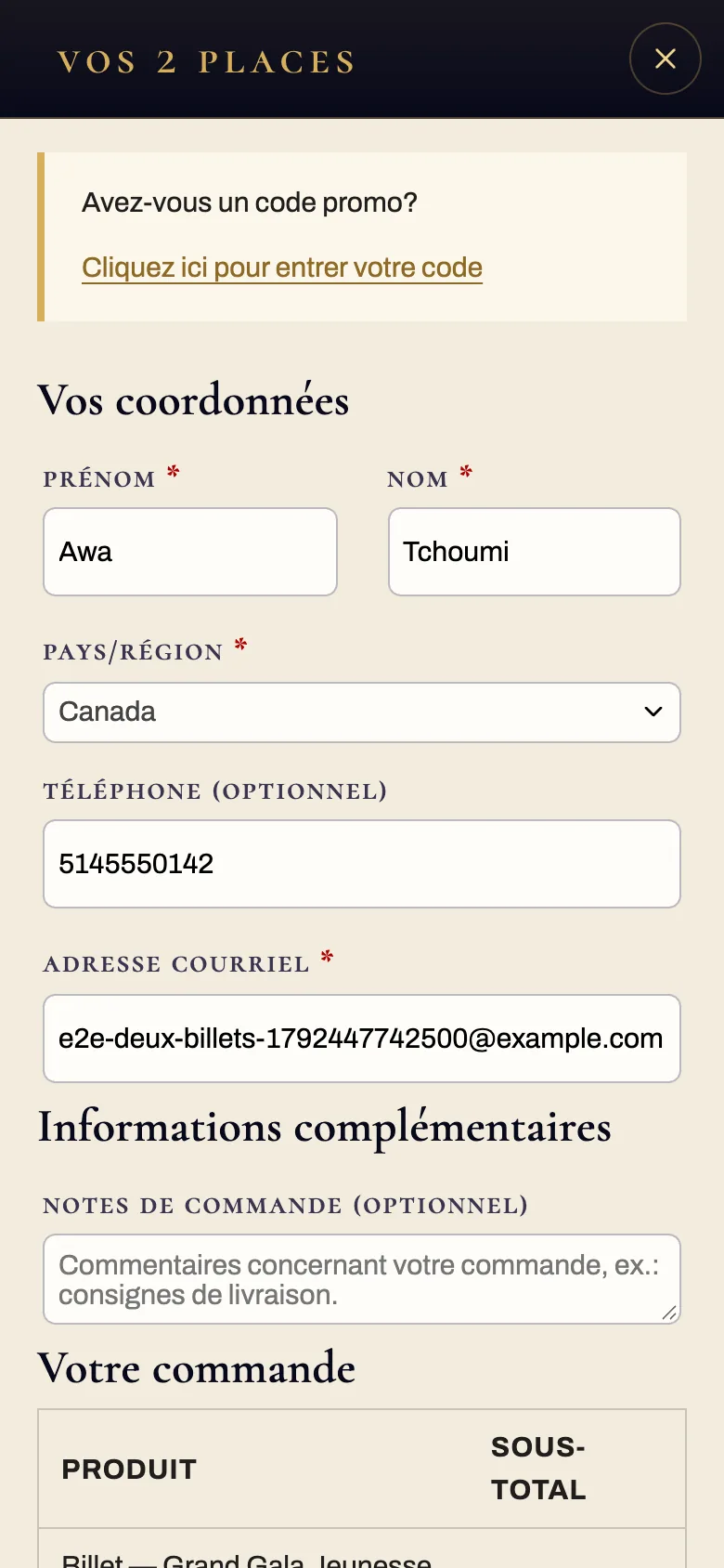 Les coordonnées, sans adresse postale
