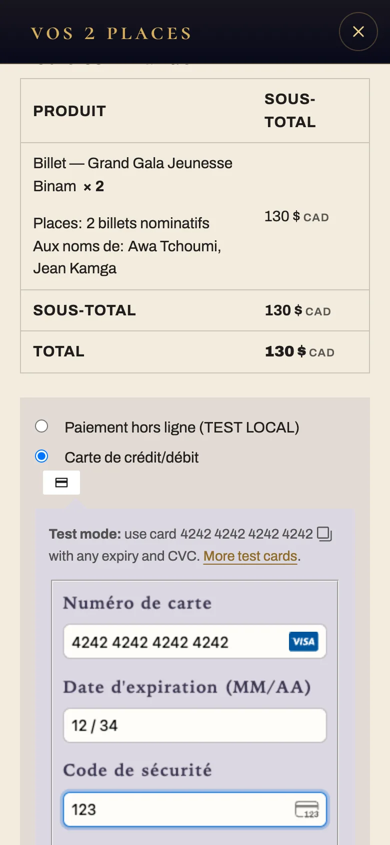 Le récapitulatif aux noms des deux invités