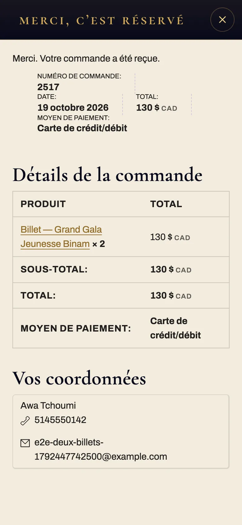 La confirmation dans le tiroir